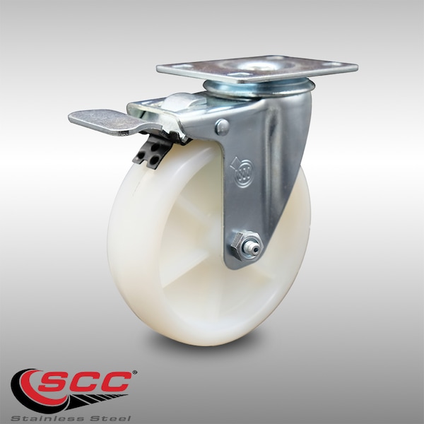 5 Inch SS Nylon Wheel Swivel Top Plate Caster with Total Lock Brake SCC